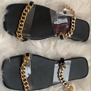 Classy black & gold sandals. Flat bottom